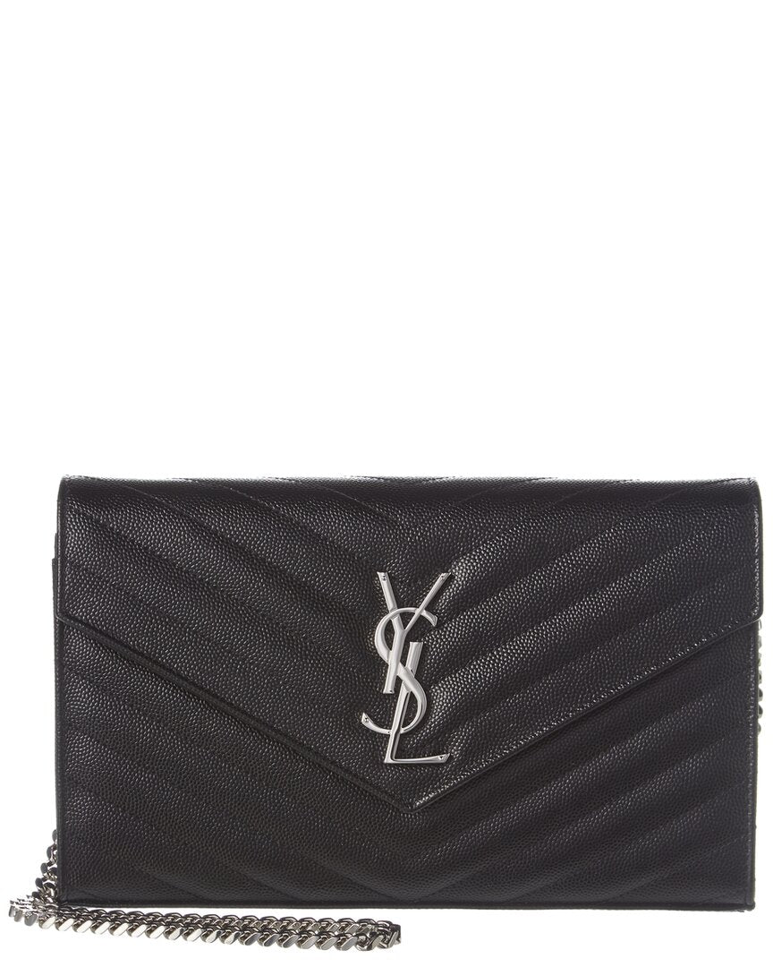 Saint Laurent Monogram Grain De Poudre Leather Wallet On Chain, Os, Black