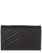 Saint Laurent Monogram Grain De Poudre Leather Wallet On Chain, Os, Black