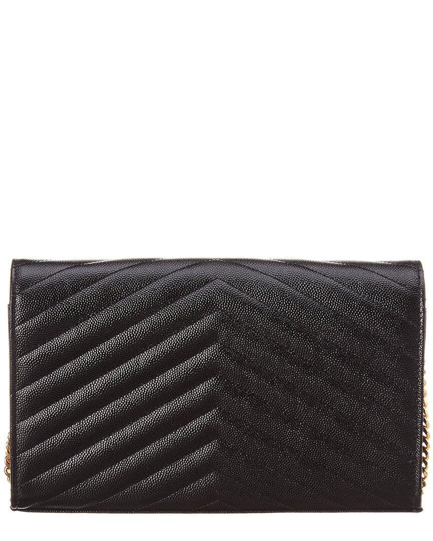 Saint Laurent Monogram Grain De Poudre Leather Wallet On Chain