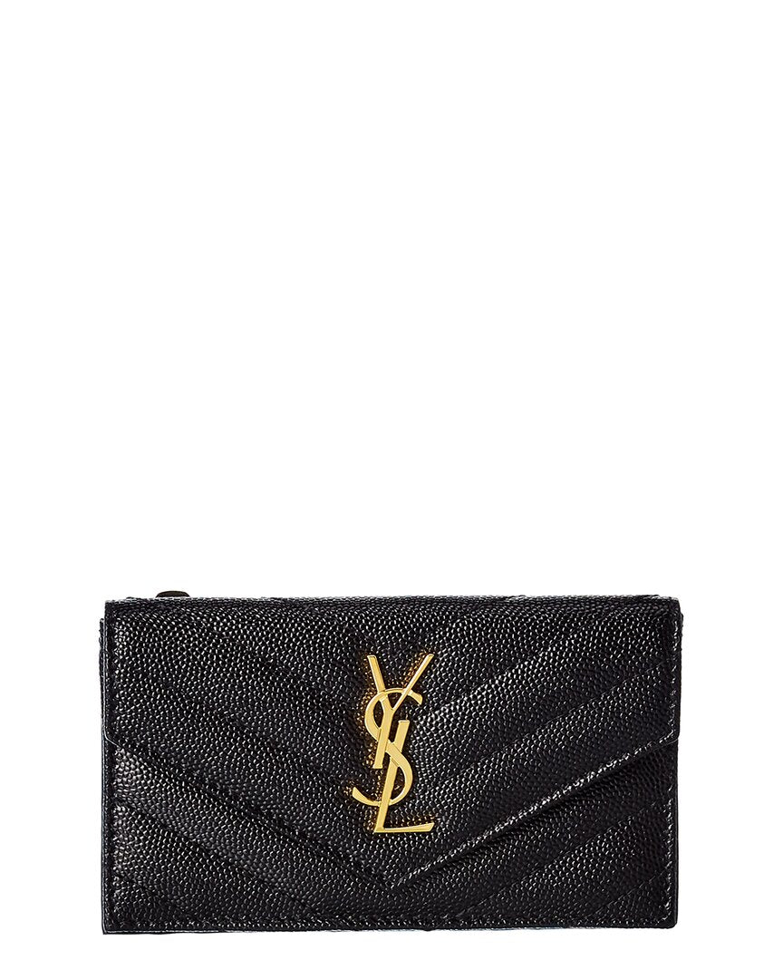 Saint Laurent Monogram Leather Card Holder, Black