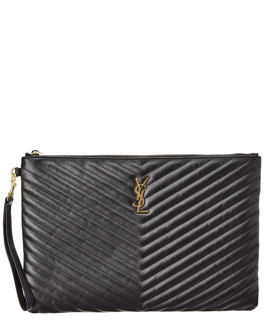Saint Laurent Monogram Matelasse Leather Document Holder, Black