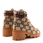 Gucci Covered Wool Big GG Monogram Womens Lace Up Combat Ankle Boots 39 Beige Ebony Cocoa