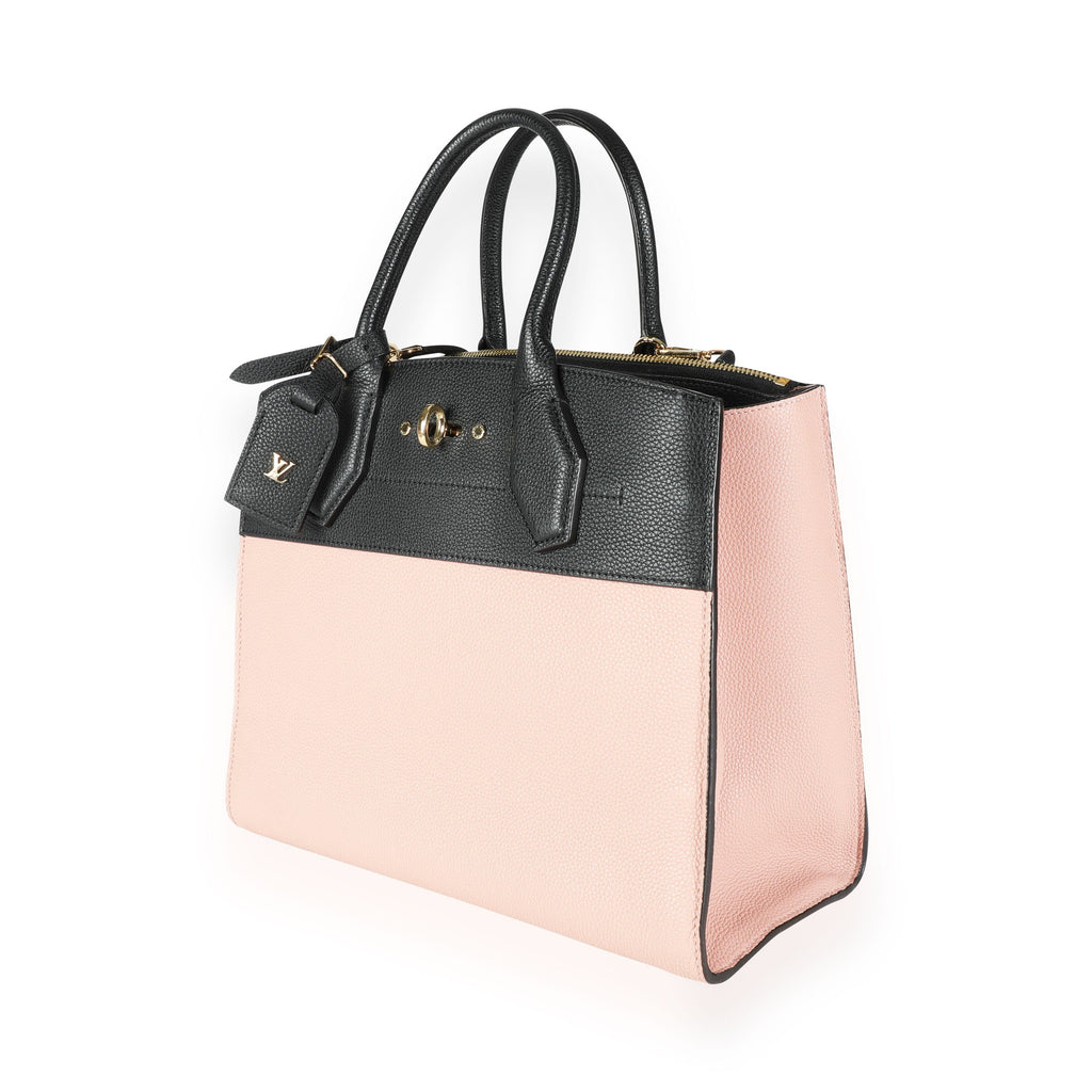 Louis Vuitton Louis Vuitton Black & Magnolia Grained Calfskin City Steamer MM