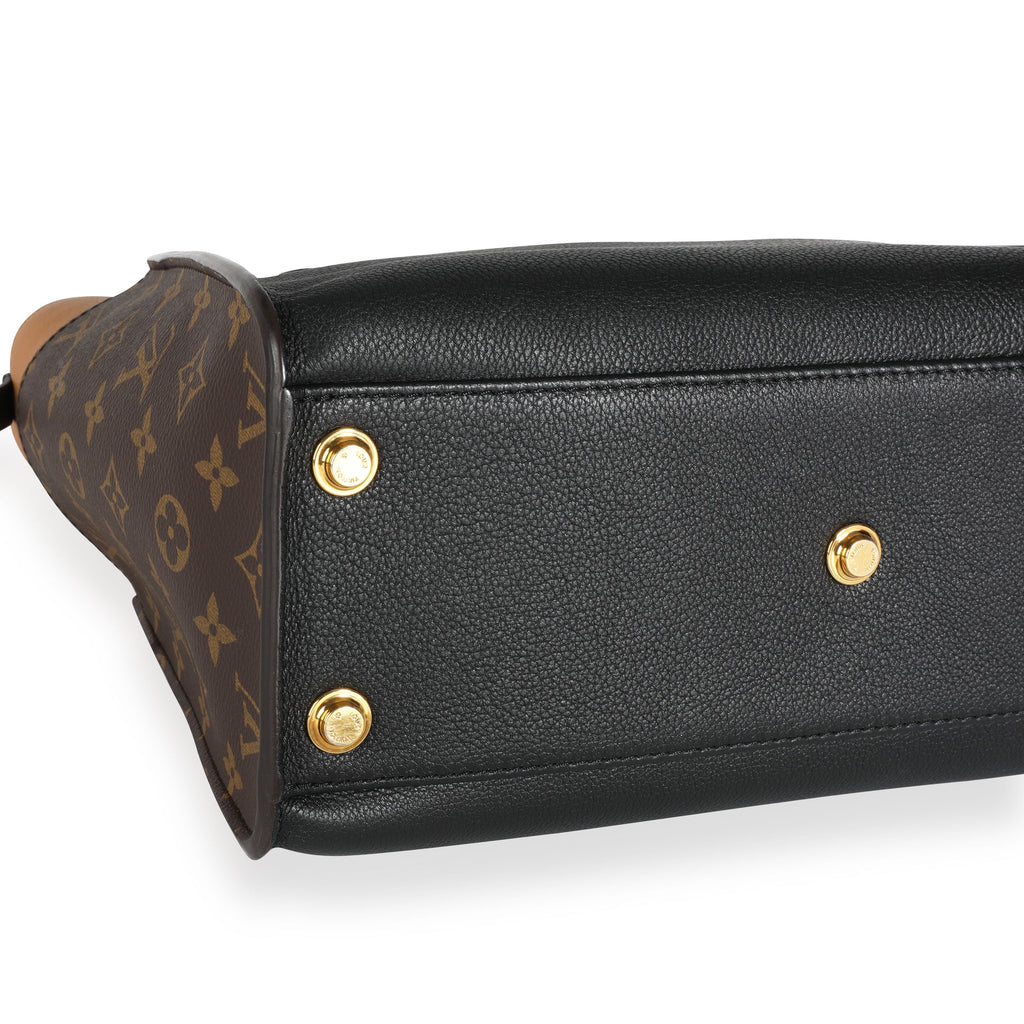 Louis Vuitton Louis Vuitton Black & Tan Calfskin And Monogram Canvas On My Side Tote MM