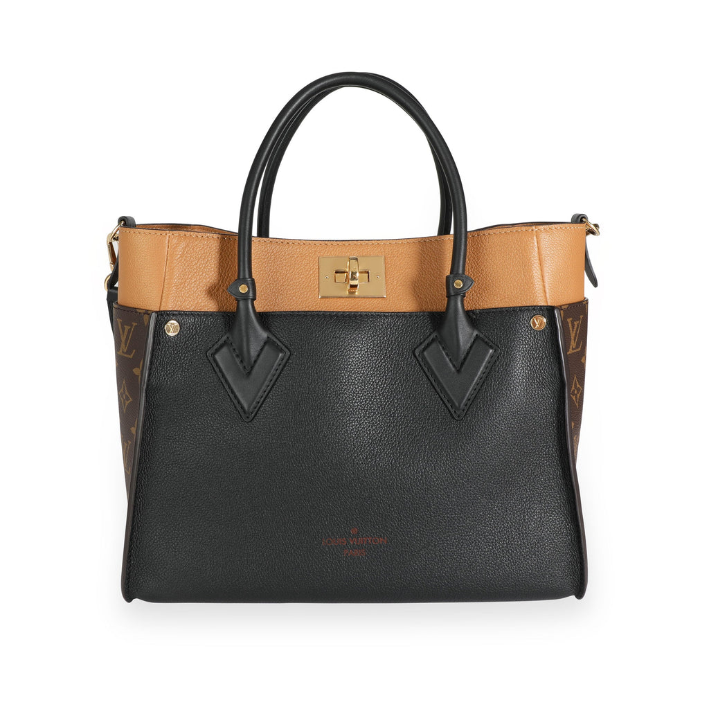 Louis Vuitton Louis Vuitton Black & Tan Calfskin And Monogram Canvas On My Side Tote MM
