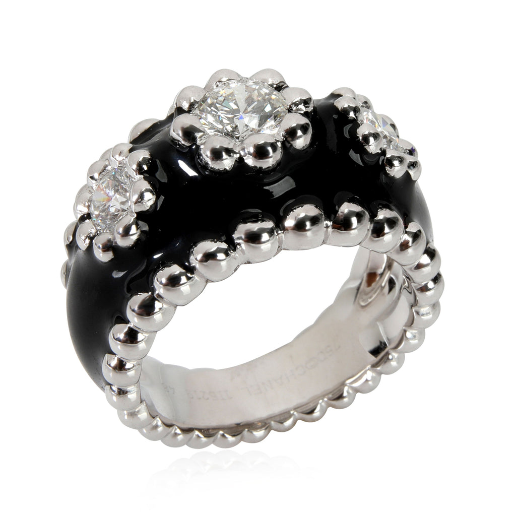 Chanel Vintage Chanel Diamond & Enamel Cocktail Ring in 18kt White Gold 0.9 CTW