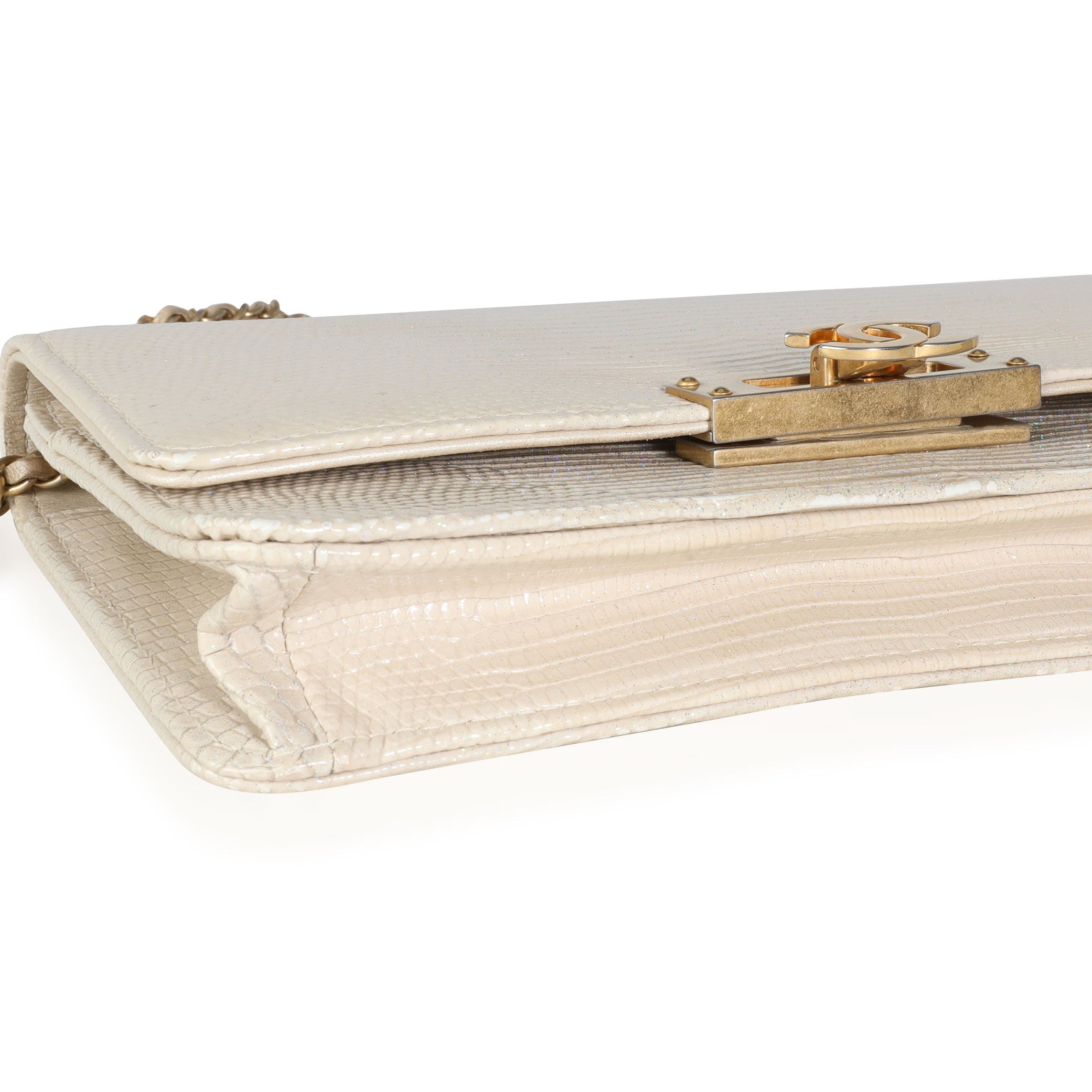 Chanel Gold Metallic Lizard Golden Class Wallet on Chain