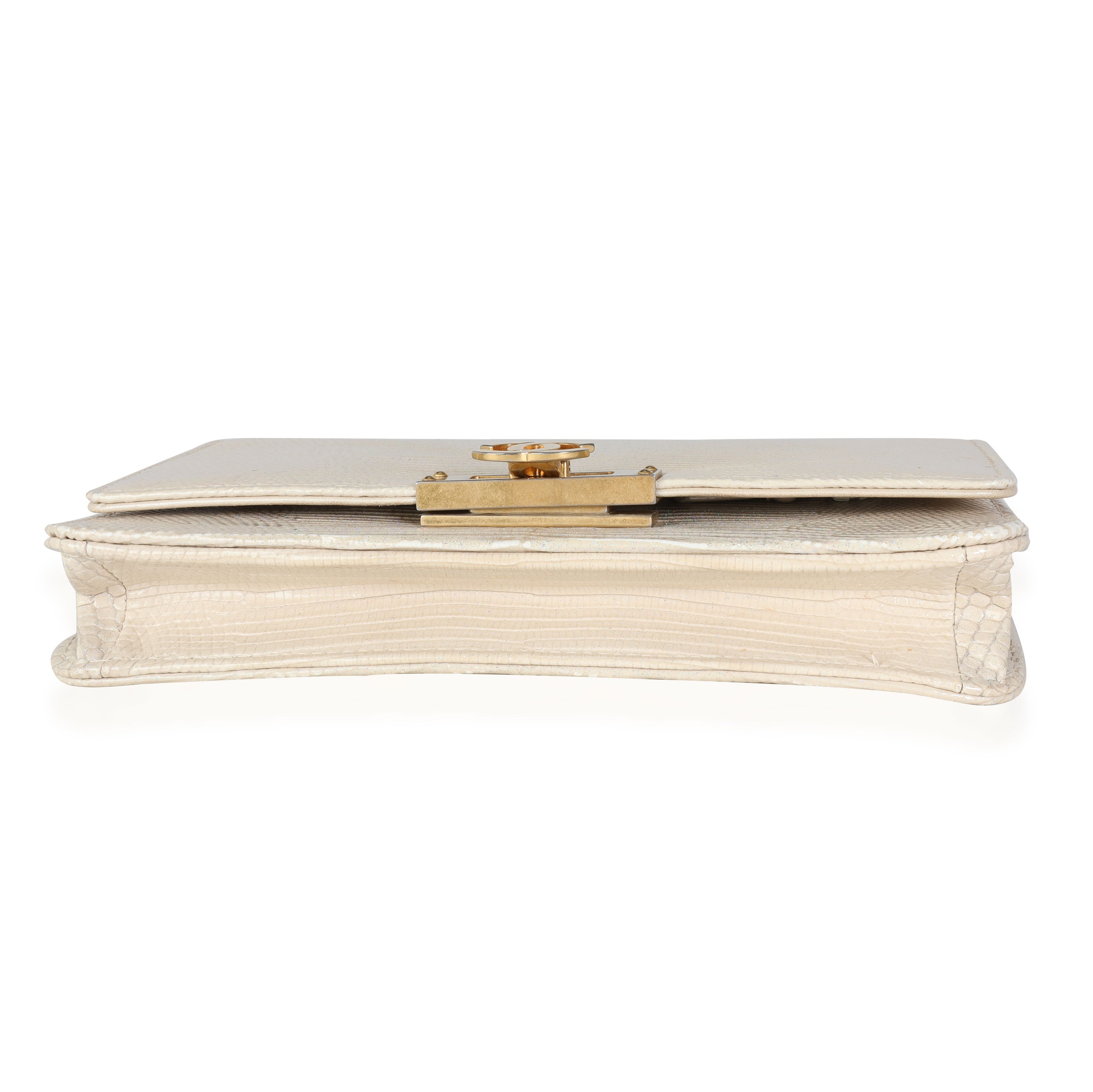 Chanel Gold Metallic Lizard Golden Class Wallet on Chain