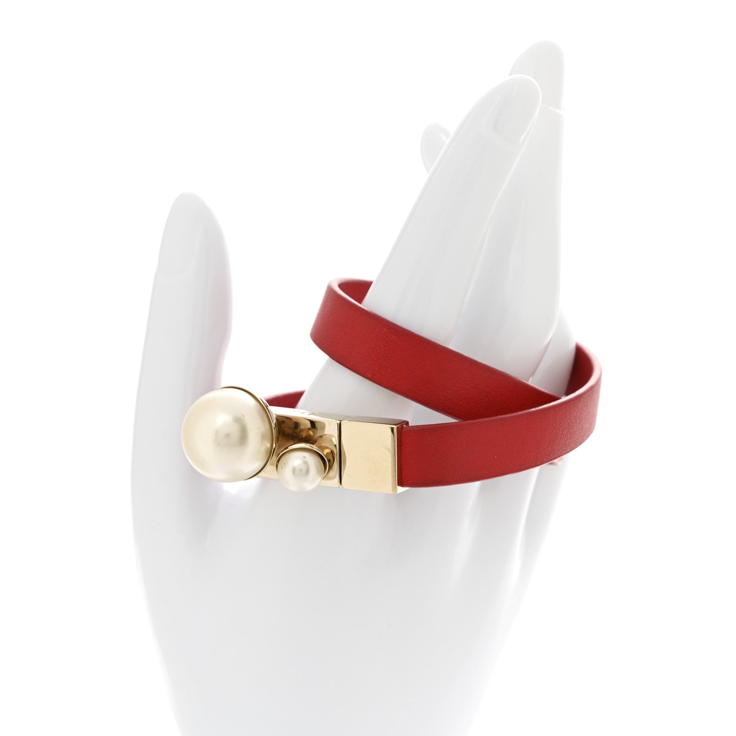 Christian Dior Calfskin Pearl Mise En Dior Tribales Double Wrap Bracelet S Red