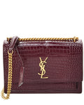 Saint Laurent Sunset Medium Croc-Embossed Leather Shoulder Bag