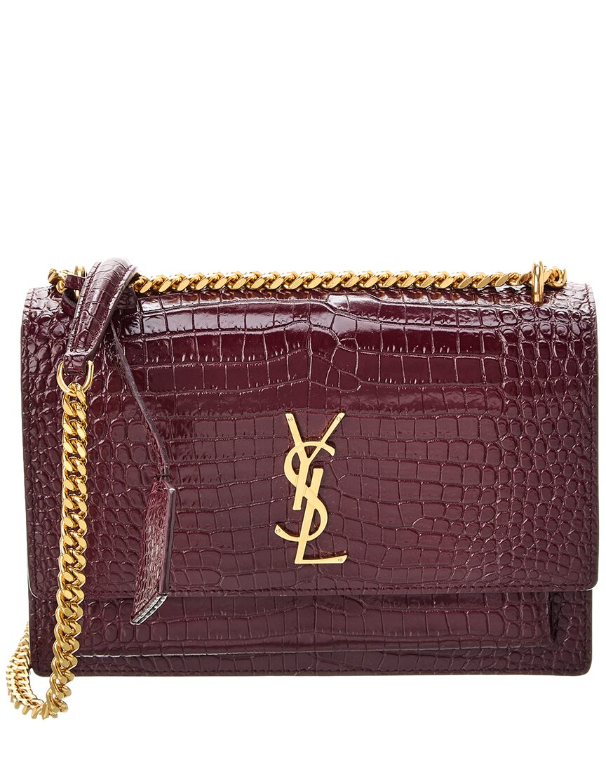 Saint Laurent Sunset Medium Croc-Embossed Leather Shoulder Bag