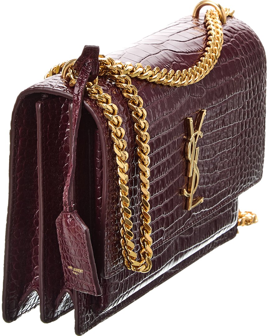 Saint Laurent Sunset Medium Croc-Embossed Leather Shoulder Bag