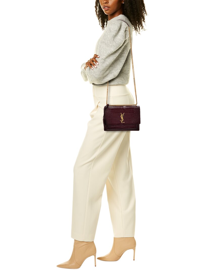 Saint Laurent Sunset Medium Croc-Embossed Leather Shoulder Bag