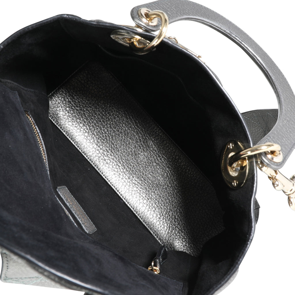 Christian Dior Metallic Silver Supple Cannage Leather Medium Lady Dior Tote