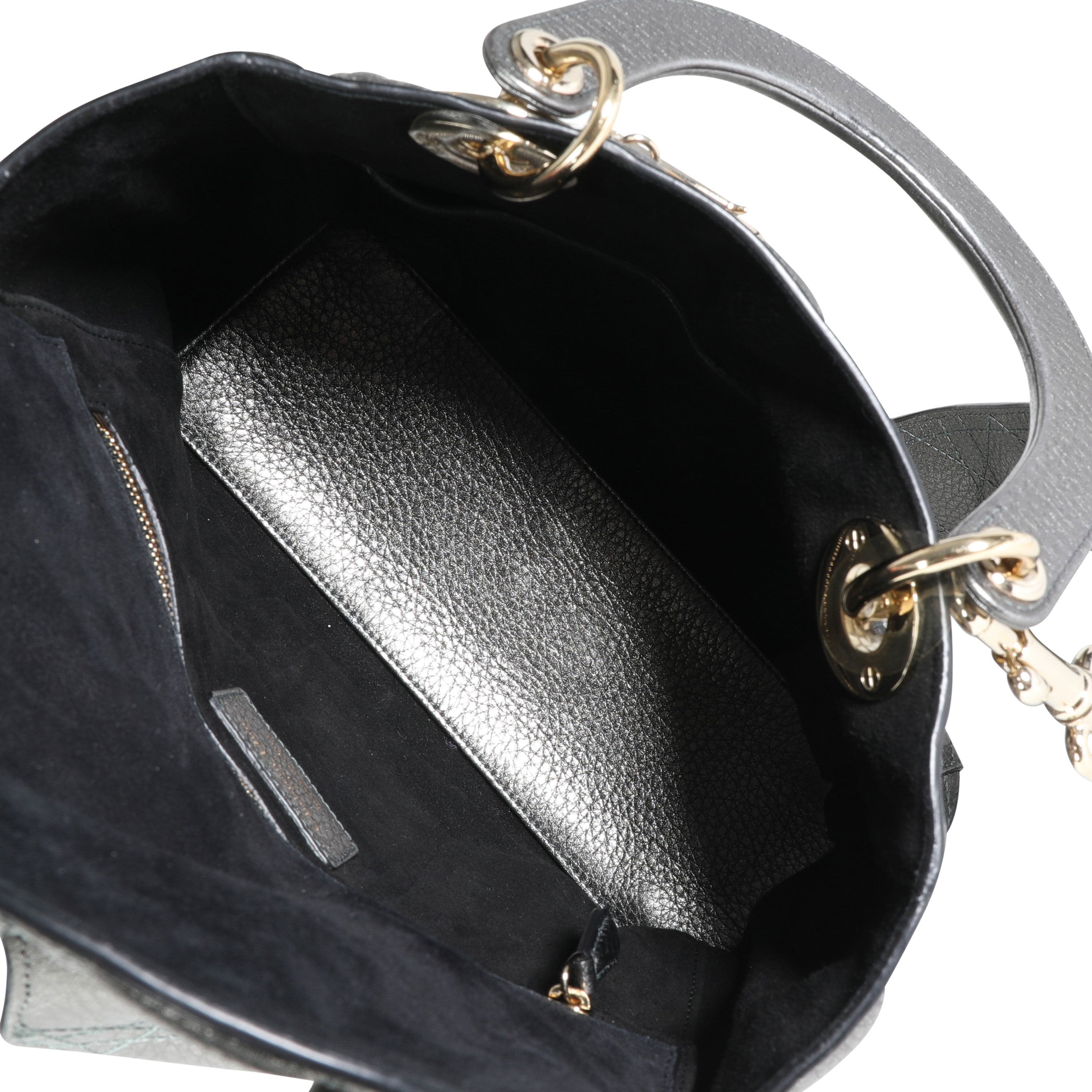 Christian Dior Metallic Silver Supple Cannage Leather Medium Lady Dior Tote