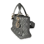 Christian Dior Metallic Silver Supple Cannage Leather Medium Lady Dior Tote
