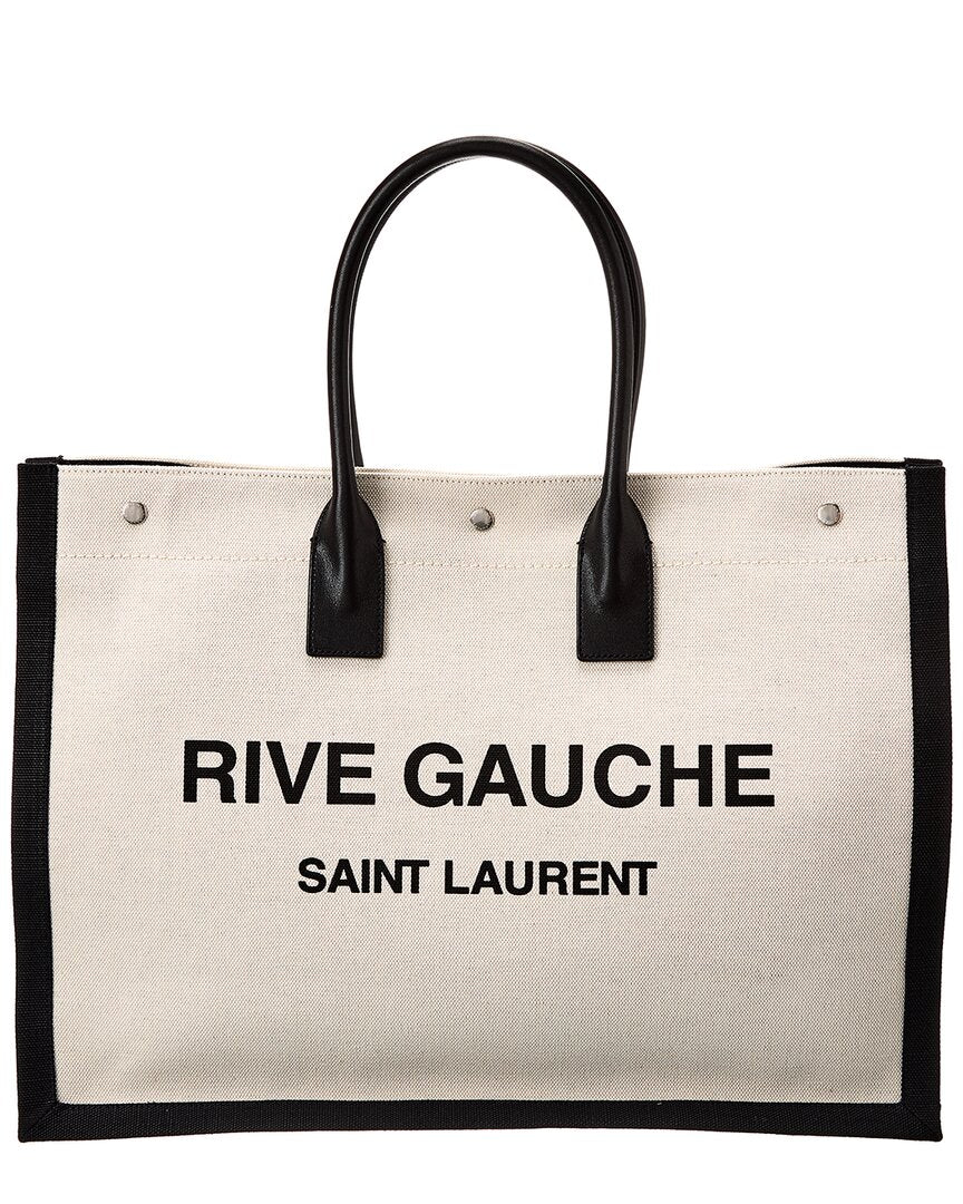 Saint Laurent Rive Gauche Large Linen & Leather Tote