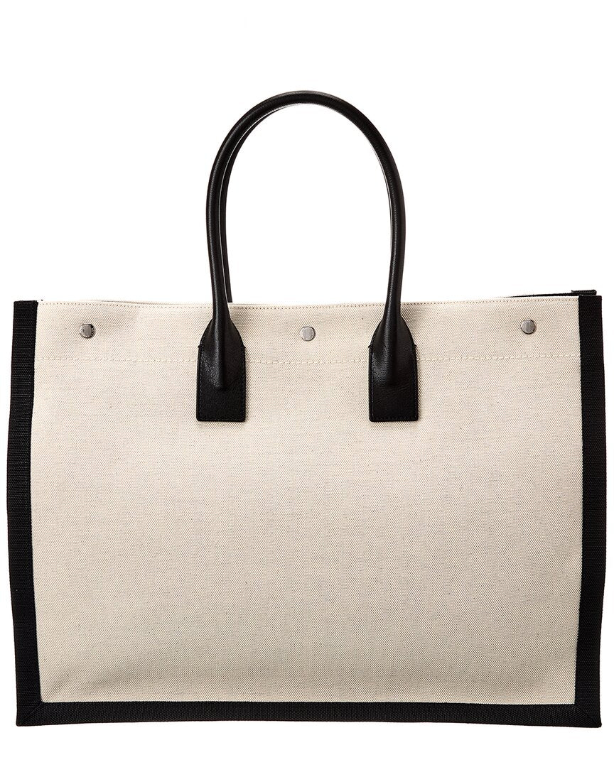 Saint Laurent Rive Gauche Large Linen & Leather Tote