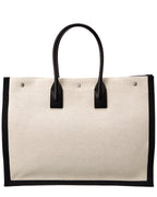 Saint Laurent Rive Gauche Large Linen & Leather Tote