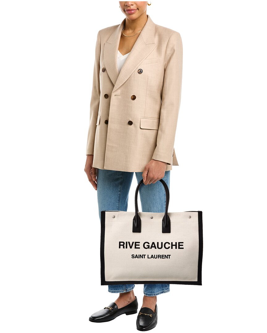 Saint Laurent Rive Gauche Large Linen & Leather Tote