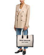 Saint Laurent Rive Gauche Large Linen & Leather Tote