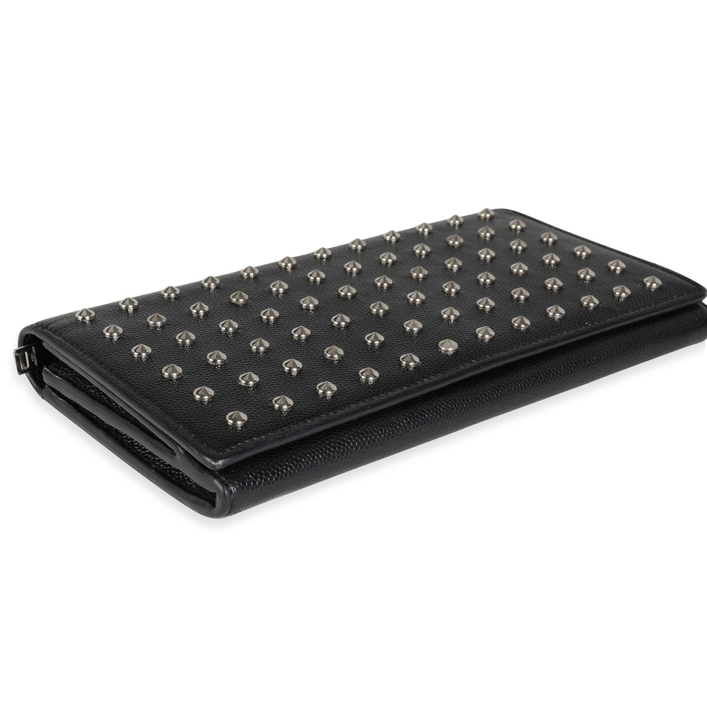 Saint Laurent Black Grain De Poudre Leather Studded Classic Marquage Flap Wallet