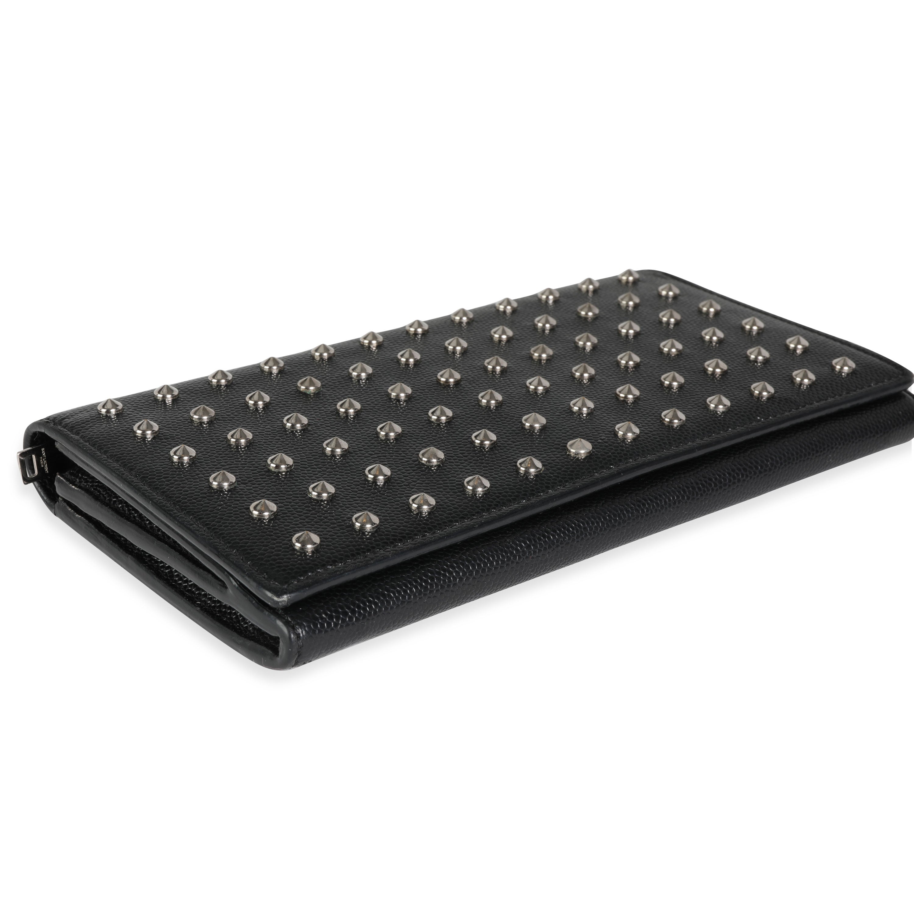 Saint Laurent Black Grain De Poudre Leather Studded Classic Marquage Flap Wallet