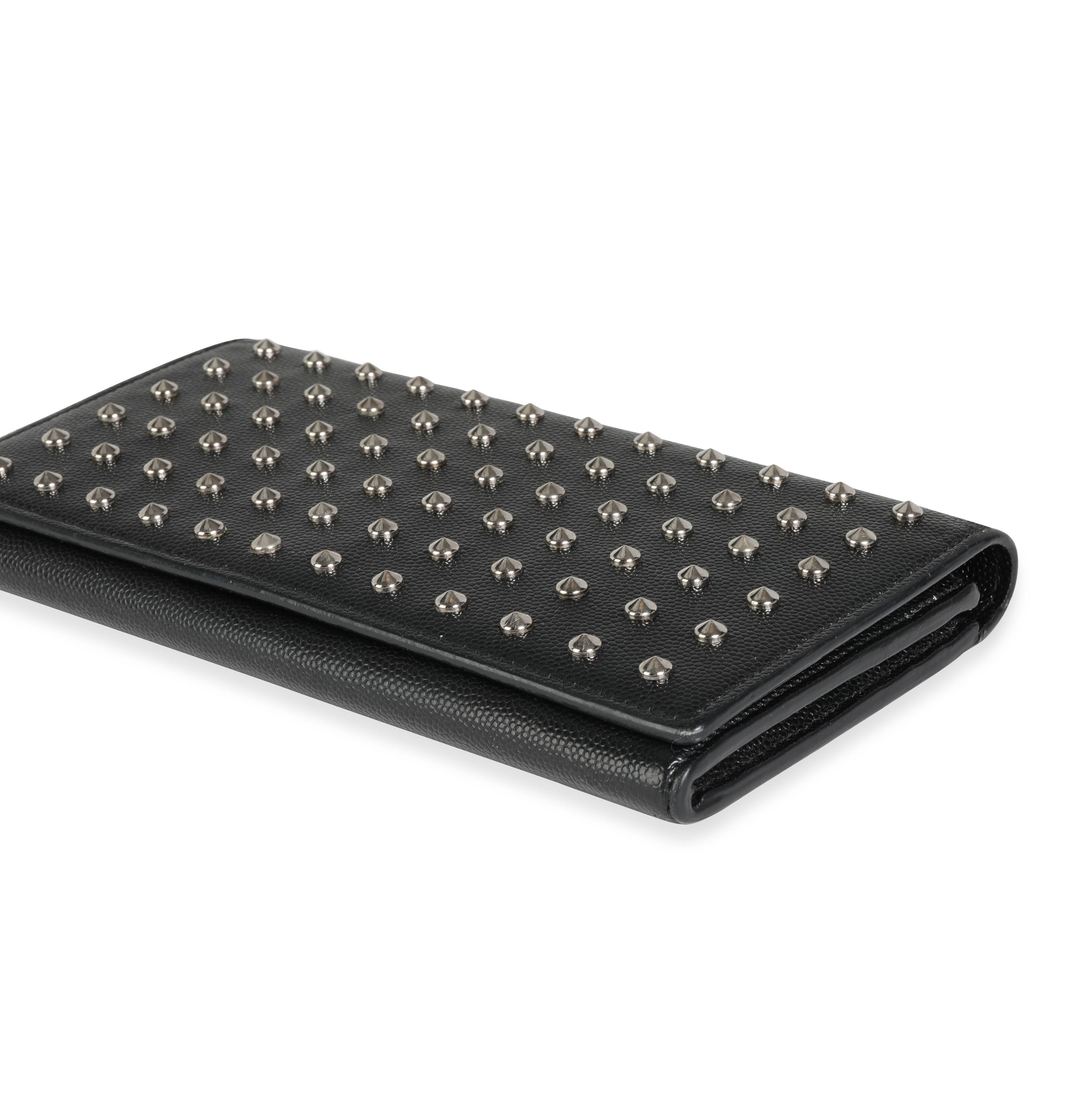 Saint Laurent Black Grain De Poudre Leather Studded Classic Marquage Flap Wallet