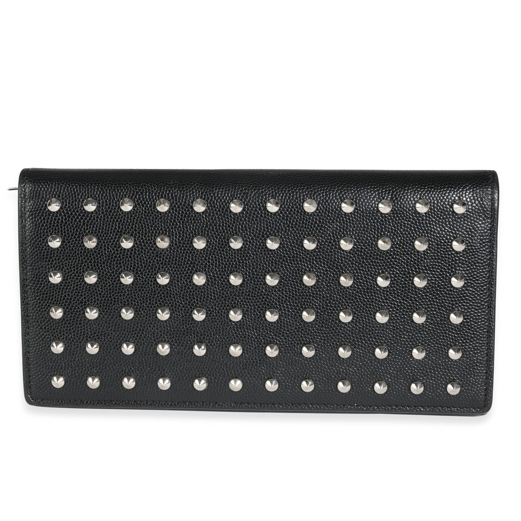 Saint Laurent Black Grain De Poudre Leather Studded Classic Marquage Flap Wallet