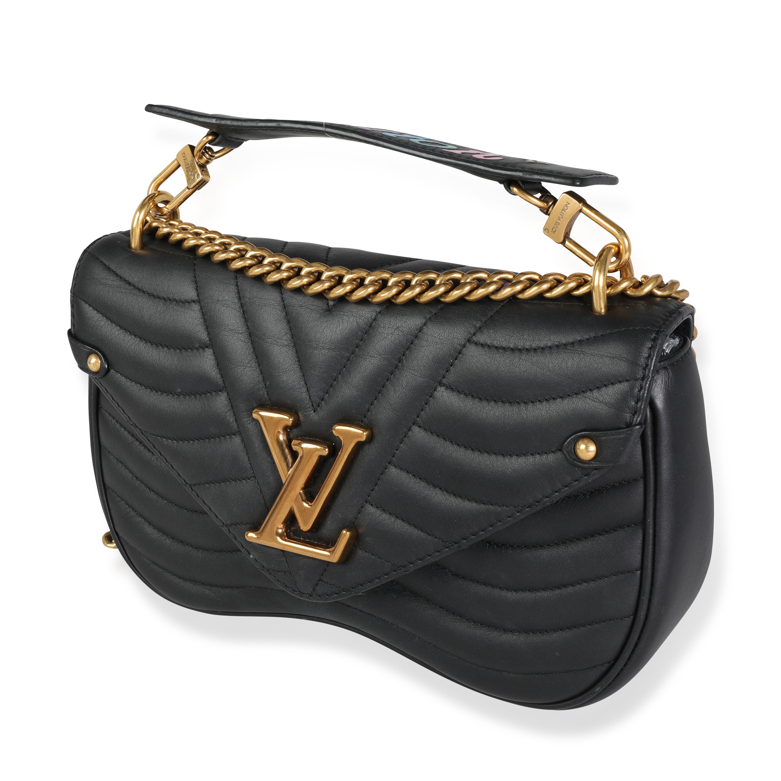 Louis Vuitton Louis Vuitton Black Leather New Wave Chain Bag MM