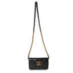 Chanel Black Quilted Lambskin Chanel 19 Mini Coin Purse With Chain