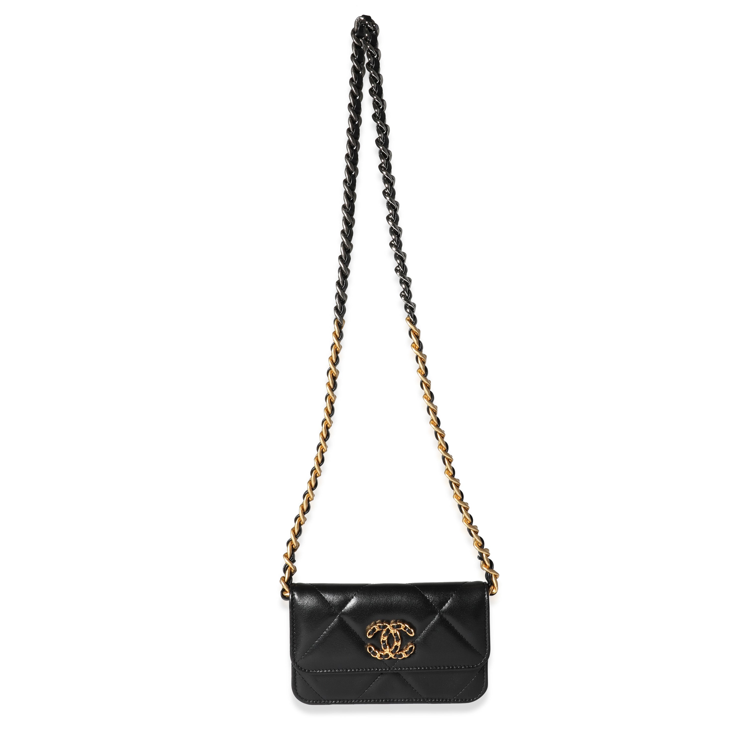 Chanel Black Quilted Lambskin Chanel 19 Mini Coin Purse With Chain