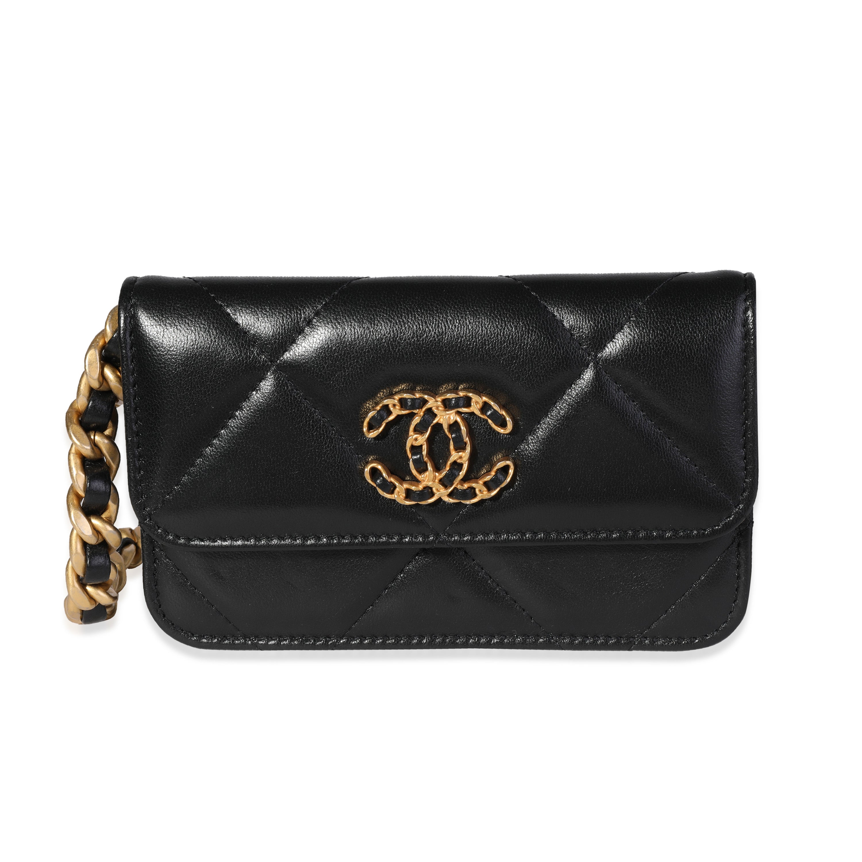 Chanel Black Quilted Lambskin Chanel 19 Mini Coin Purse With Chain