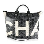 Chanel Black and Beige Coated Canvas and Leather Camellia & CC Print Shopper Tot