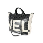 Chanel Black and Beige Coated Canvas and Leather Camellia & CC Print Shopper Tot