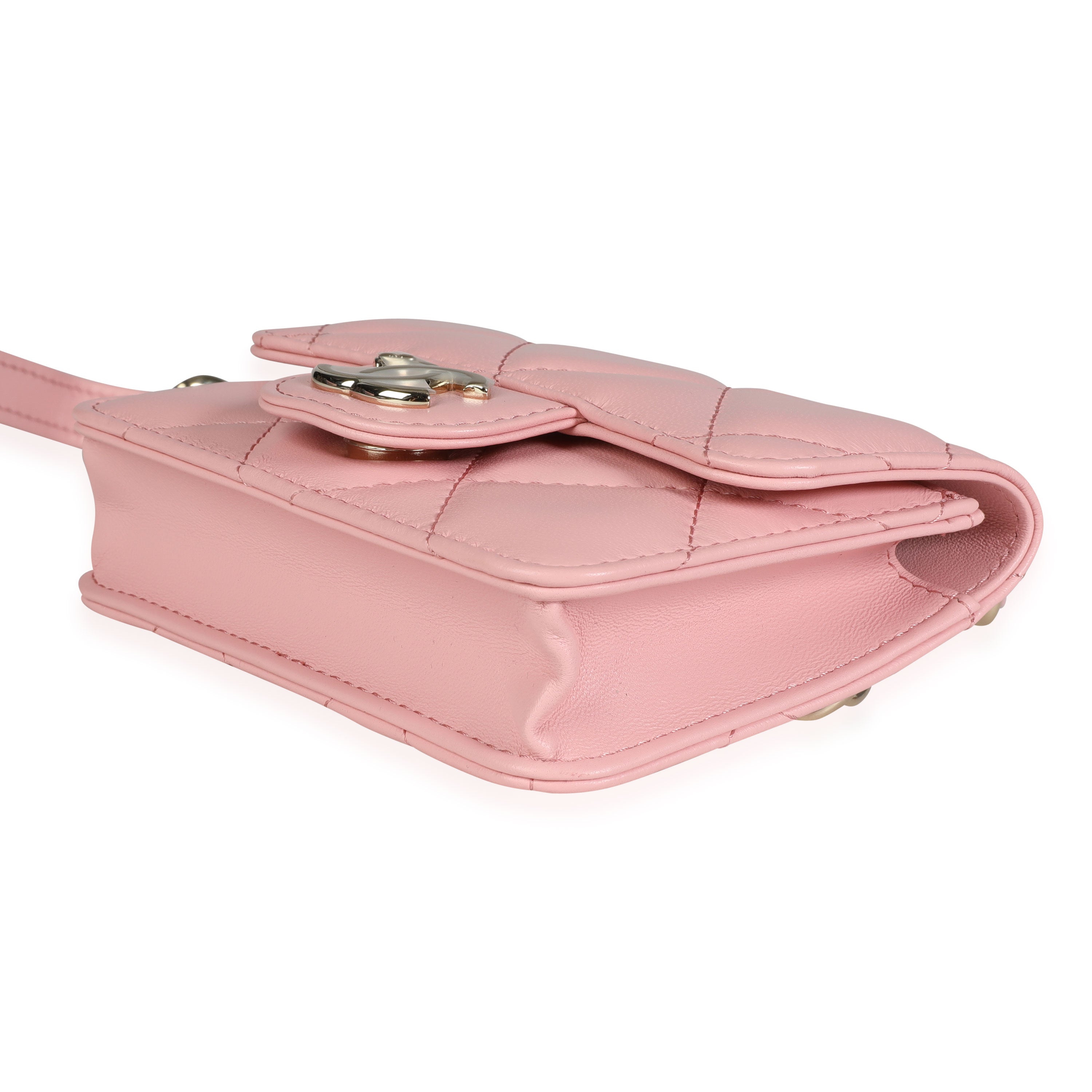 Chanel Pink Quilted Lambskin Elegant Chain Mini Belt Bag