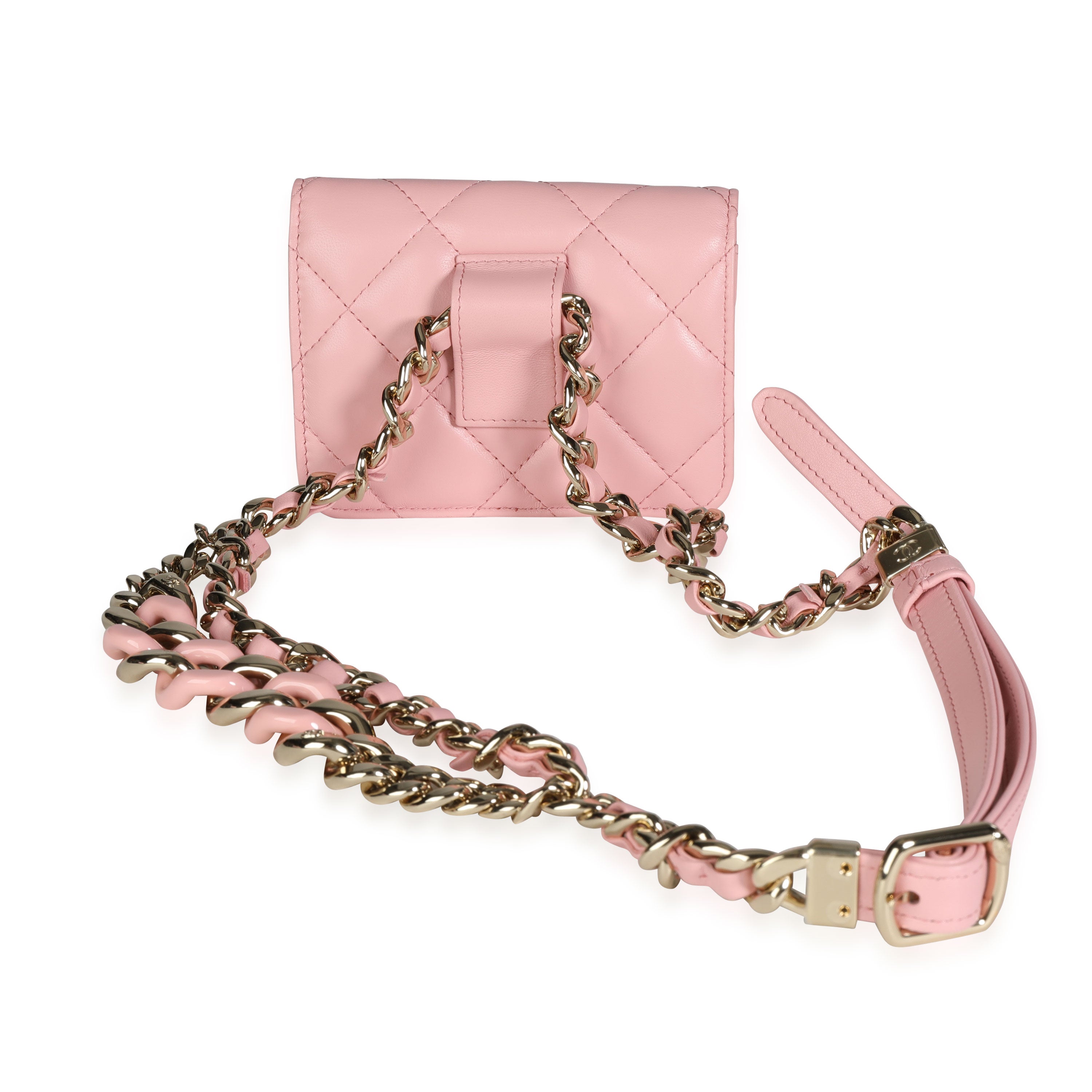 Chanel Pink Quilted Lambskin Elegant Chain Mini Belt Bag