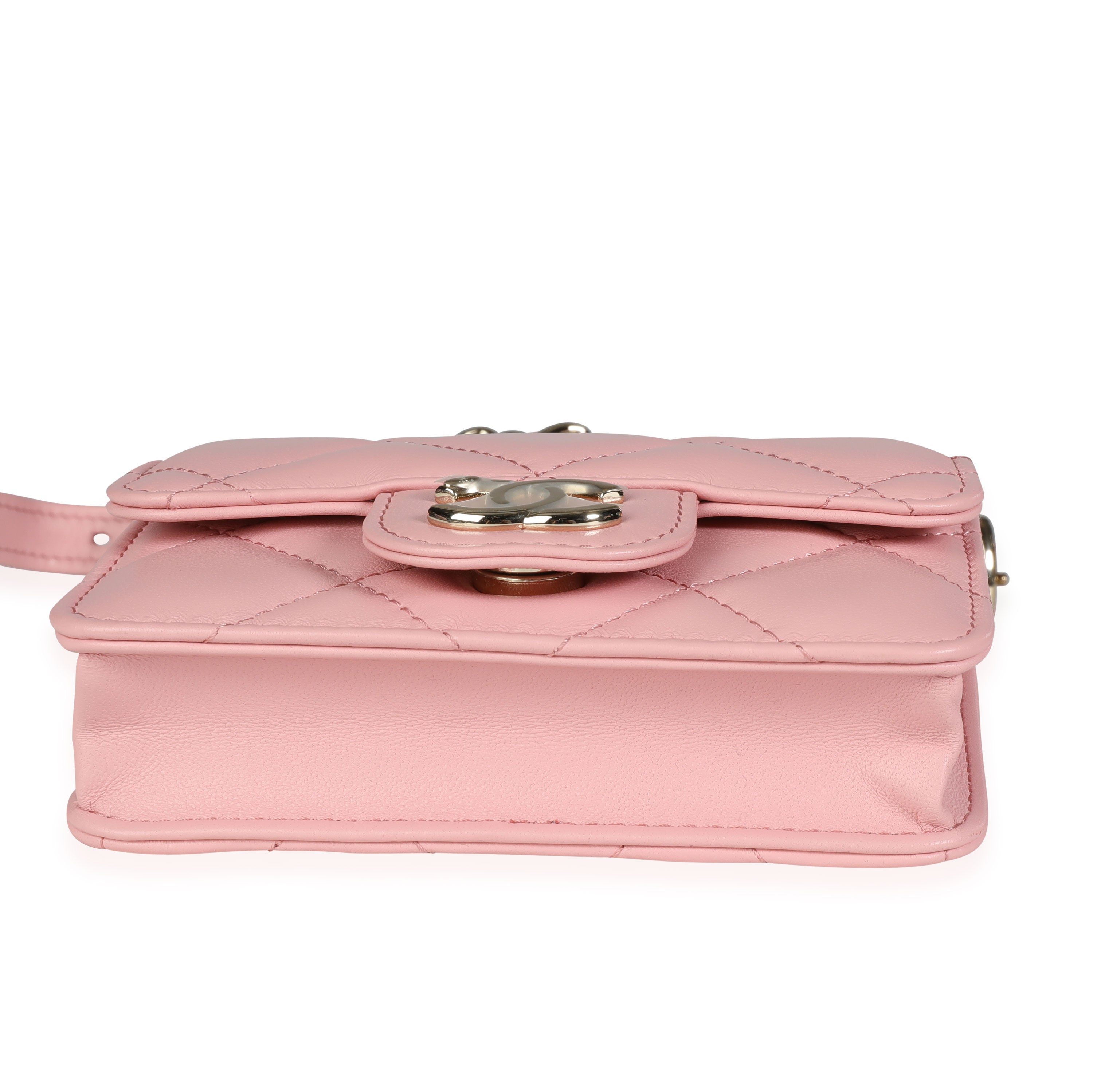 Chanel Pink Quilted Lambskin Elegant Chain Mini Belt Bag