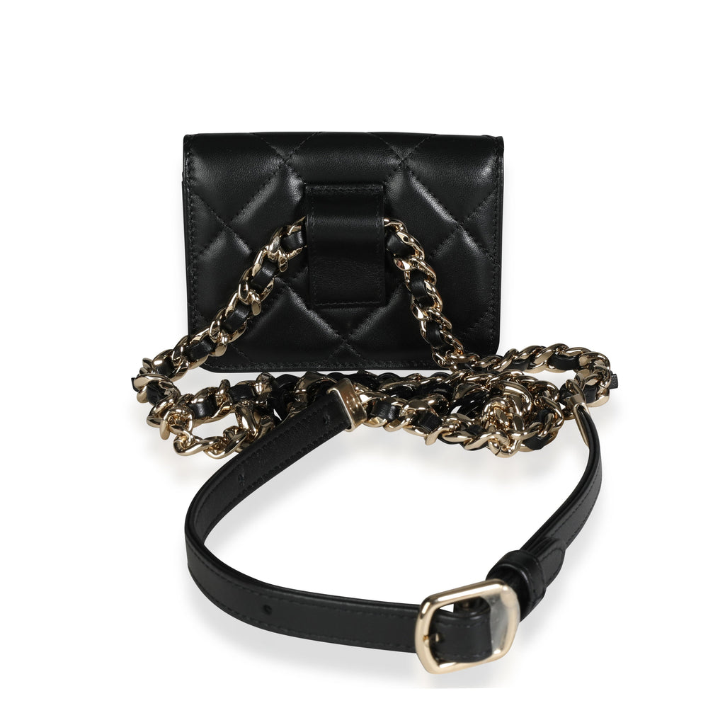 Chanel Black Quilted Lambskin Elegant Chain Mini  Belt Bag