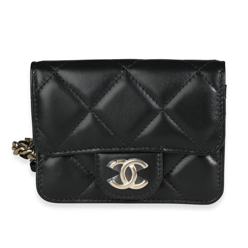 Chanel Black Quilted Lambskin Elegant Chain Mini  Belt Bag