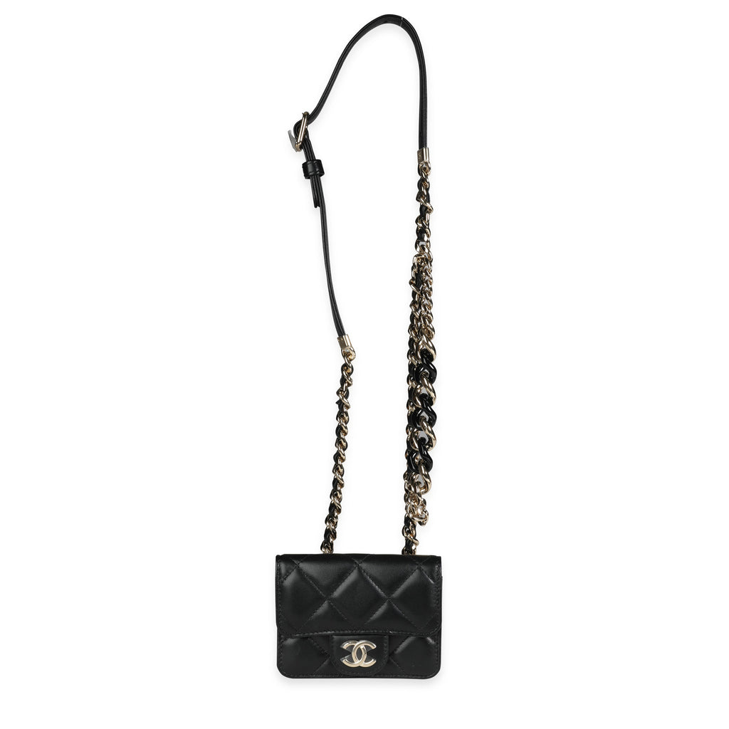 Chanel Black Quilted Lambskin Elegant Chain Mini  Belt Bag