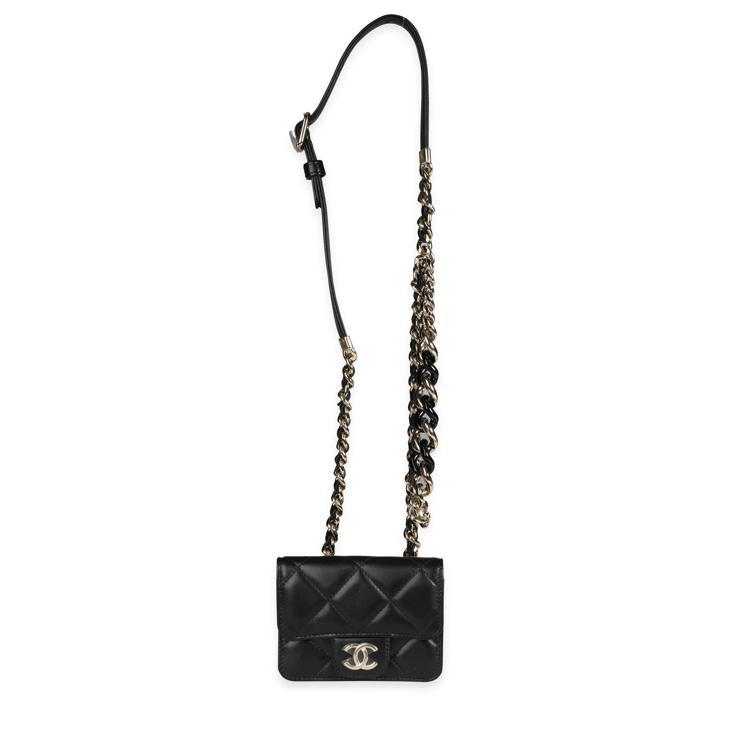Chanel Black Quilted Lambskin Elegant Chain Mini  Belt Bag