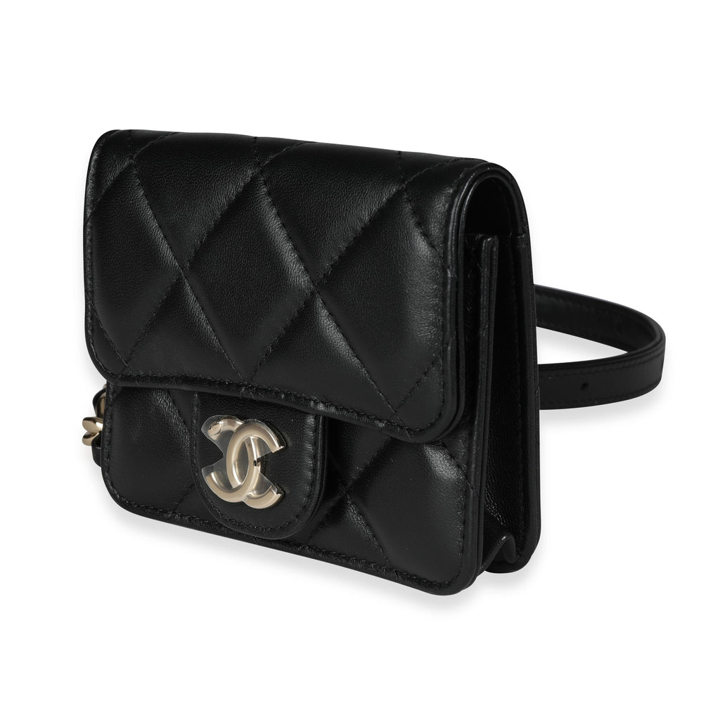 Chanel Black Quilted Lambskin Elegant Chain Mini  Belt Bag
