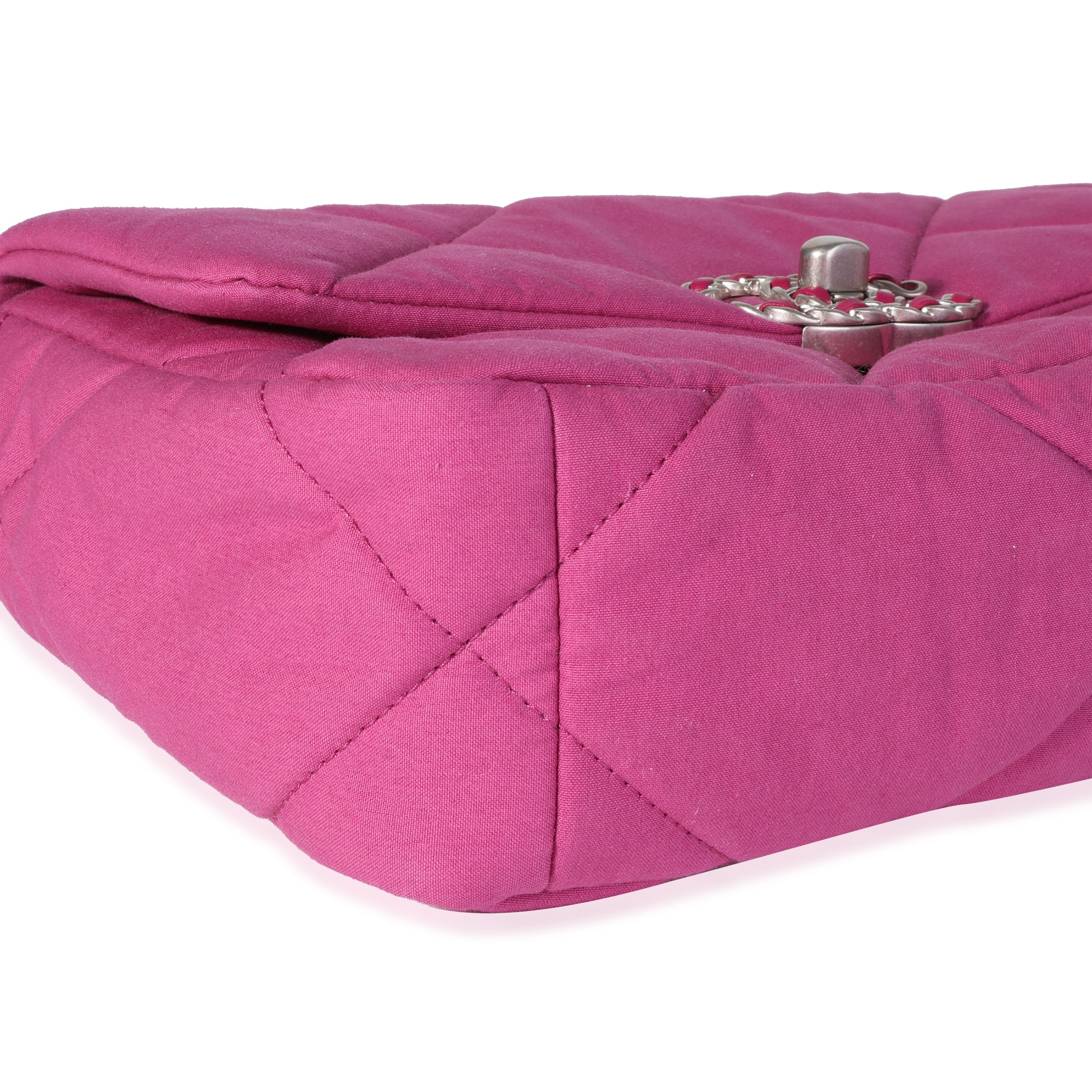 Chanel Fuchsia Quilted Cotton Medium Chanel 19 Flap Bag