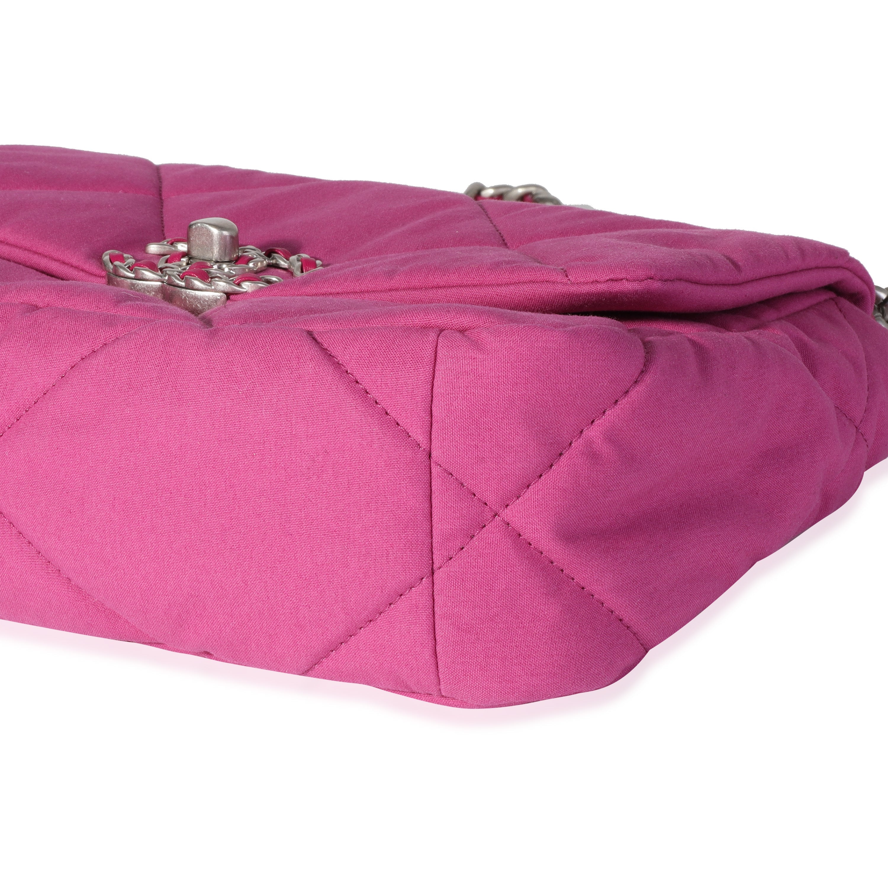 Chanel Fuchsia Quilted Cotton Medium Chanel 19 Flap Bag