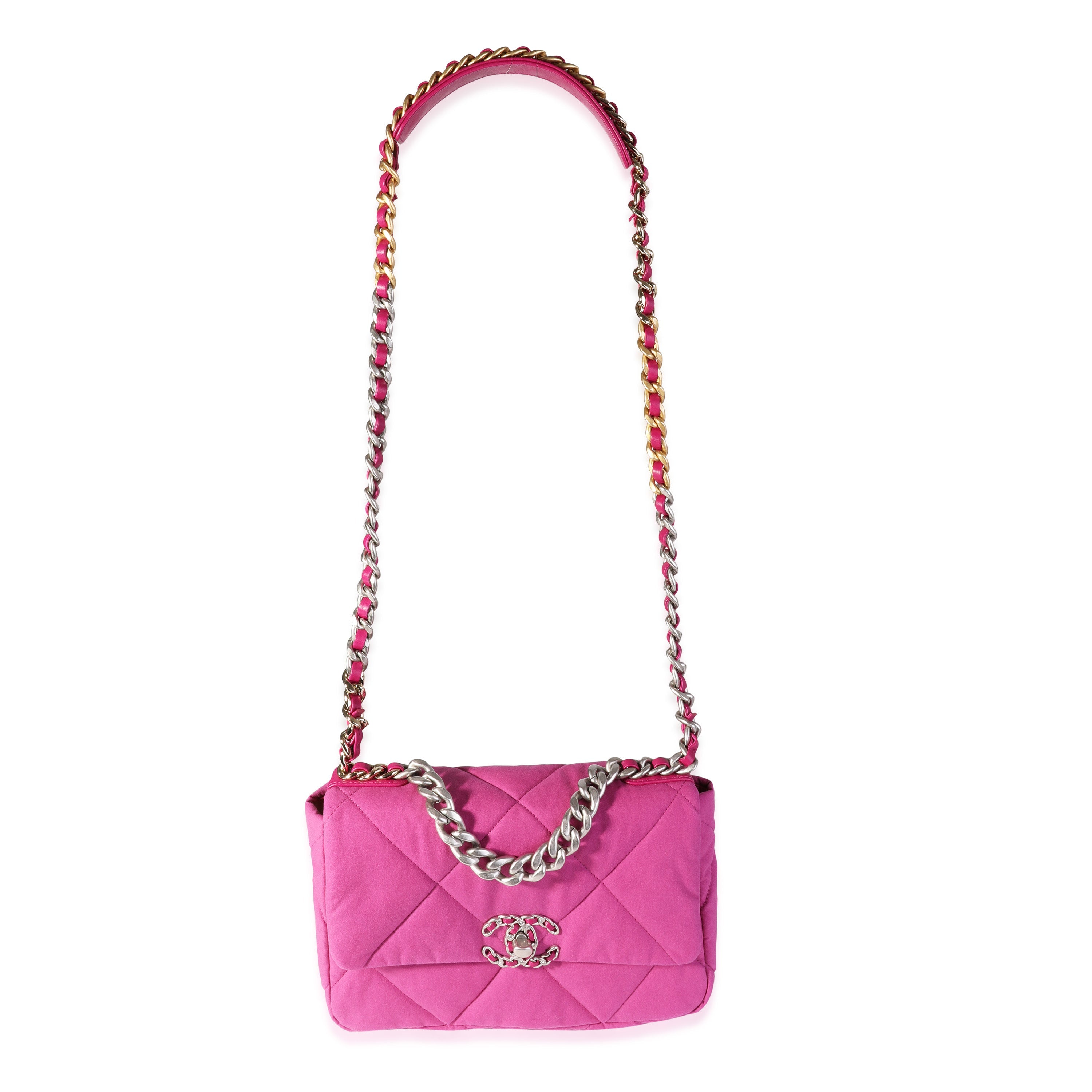 Chanel Fuchsia Quilted Cotton Medium Chanel 19 Flap Bag