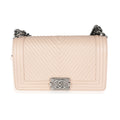 Chanel Light Beige Chevron Quilted Lambskin Medium Boy Bag