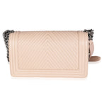 Chanel Light Beige Chevron Quilted Lambskin Medium Boy Bag