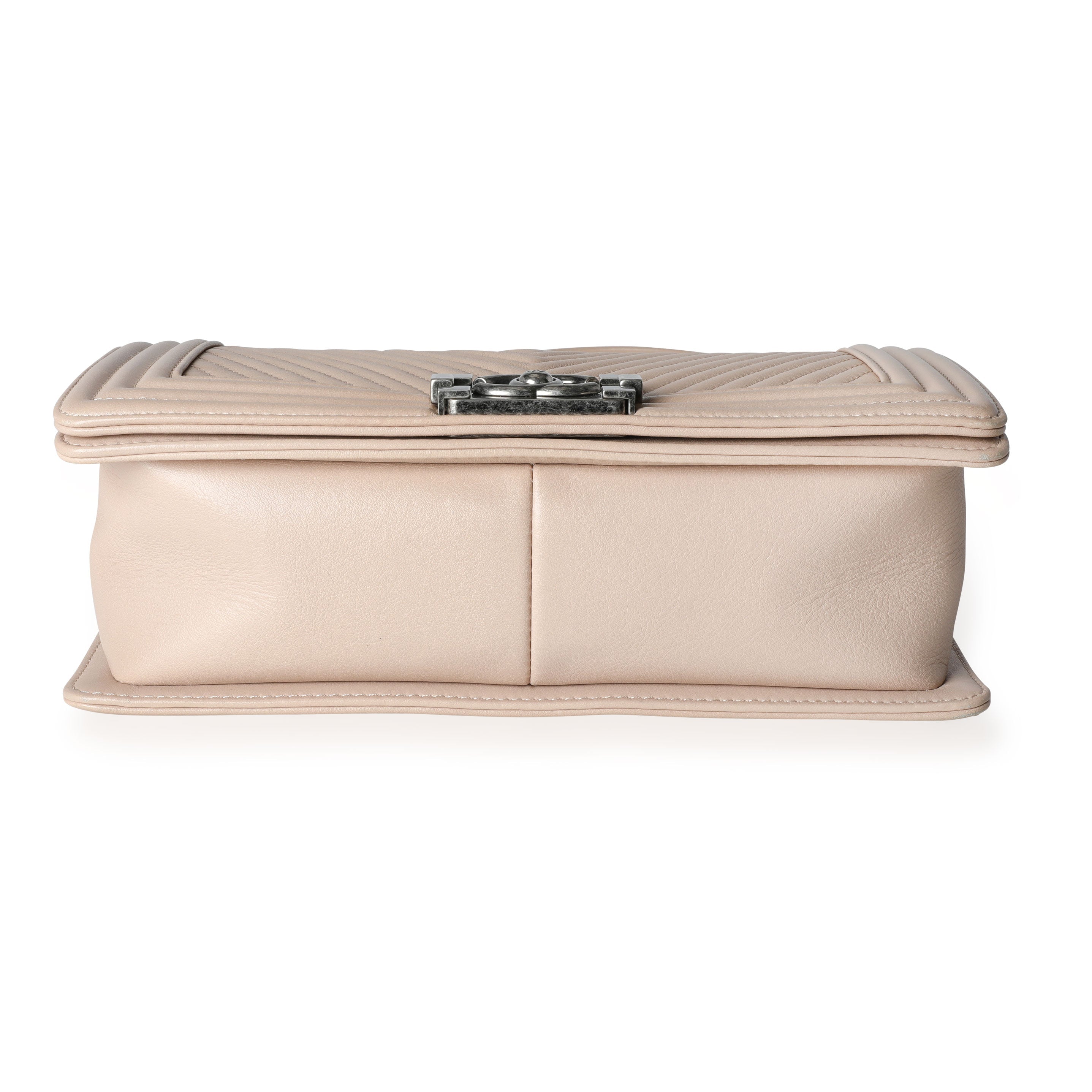 Chanel Light Beige Chevron Quilted Lambskin Medium Boy Bag