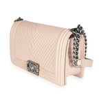 Chanel Light Beige Chevron Quilted Lambskin Medium Boy Bag